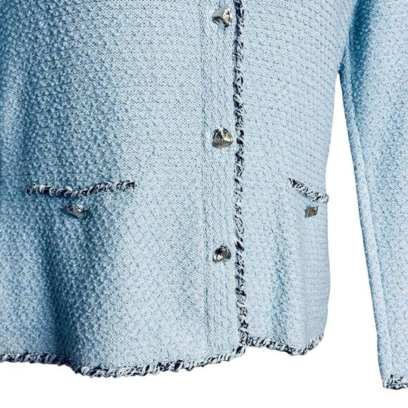 Vintage Dunollie Looms Elegant Blue Cardigan Silver Buttons Granny Sz Medium - Picture 5 of 7